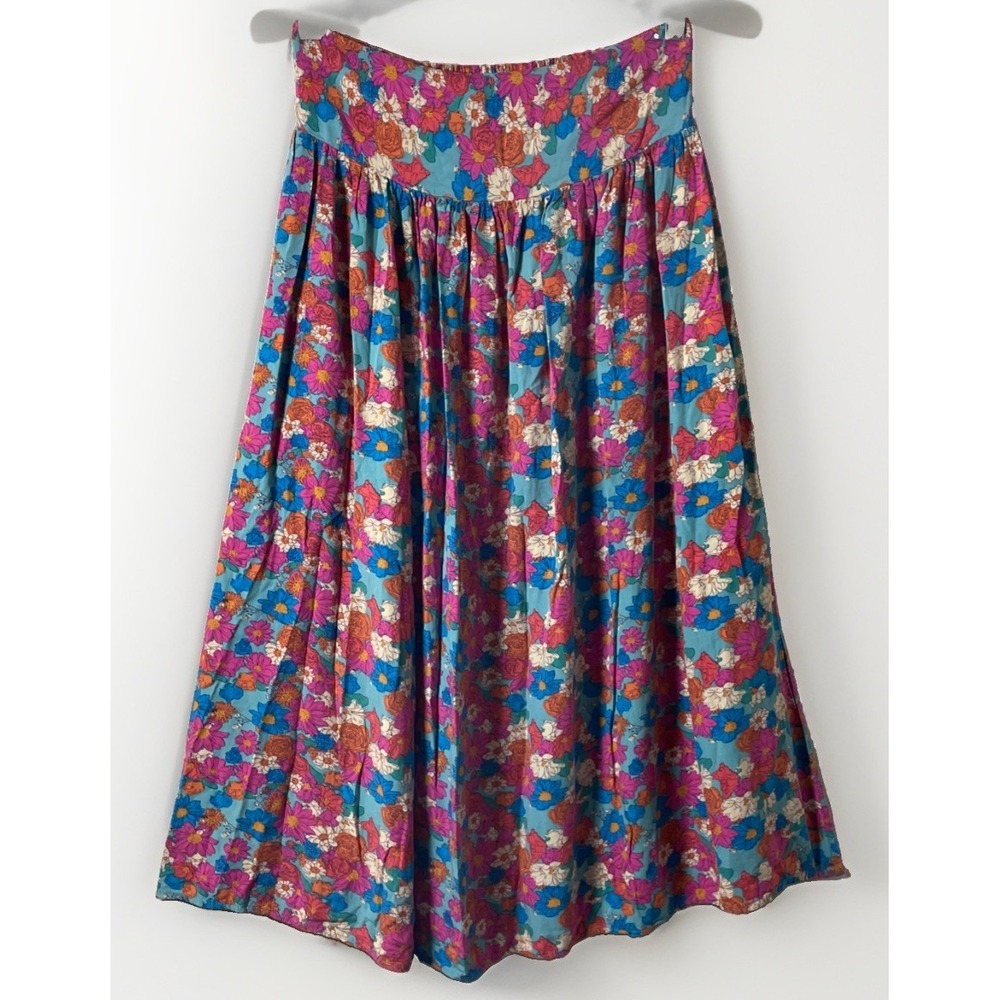 Natural Life Floral Rayon Side Slit Smocked Midi Skirt Women's Size Medium